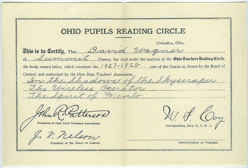 1927_Wagner, Dave Reading cert 1927-8